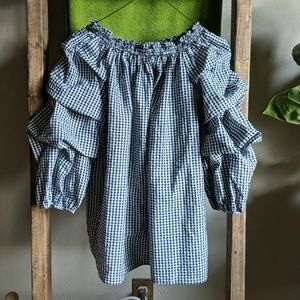 NWT Max Studio off-the-shoulder gingham shirt